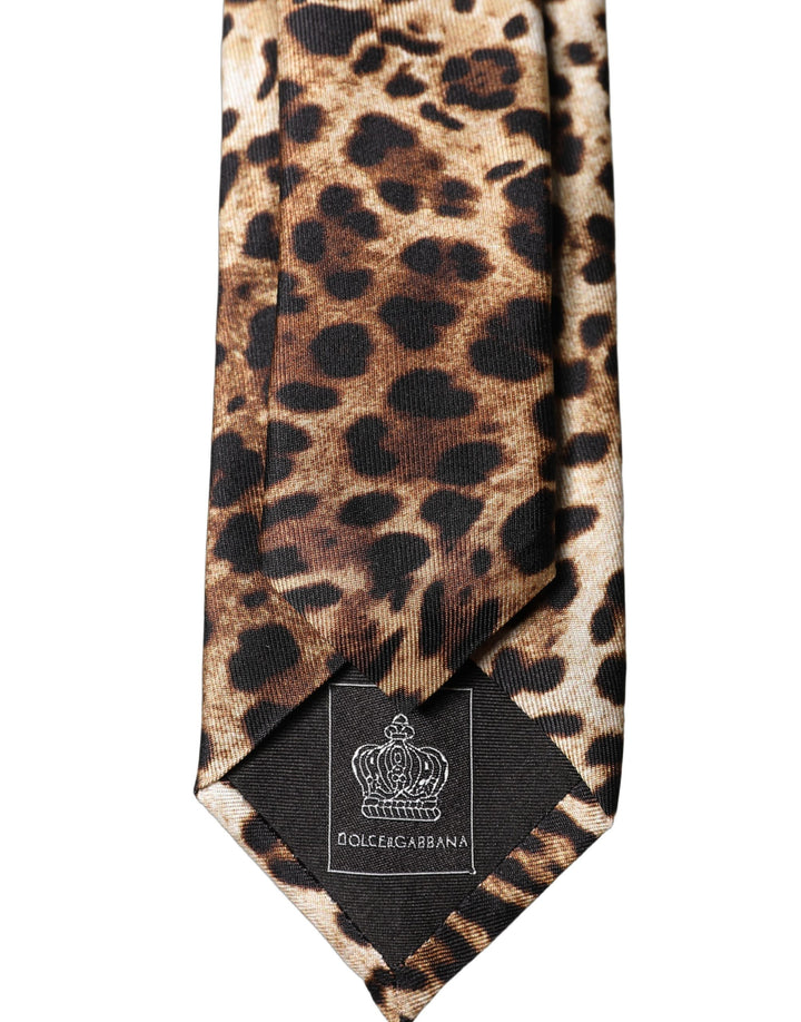 Dolce & Gabbana Brown Leopard Print Silk Adjustable Men Necktie Tie