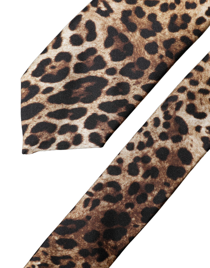 Dolce & Gabbana Brown Leopard Print Silk Adjustable Men Necktie Tie