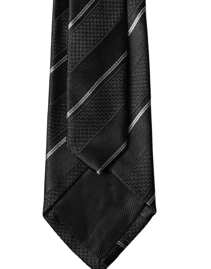 Dolce & Gabbana Black White Stripes 100% Silk Adjustable Men Necktie Tie