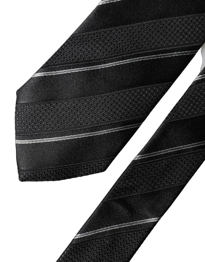 Dolce & Gabbana Black White Stripes 100% Silk Adjustable Men Necktie Tie