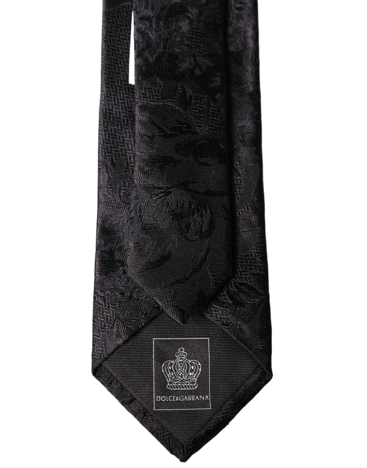 Dolce & Gabbana Black Floral Fantasy Silk Adjustable Men Necktie Tie