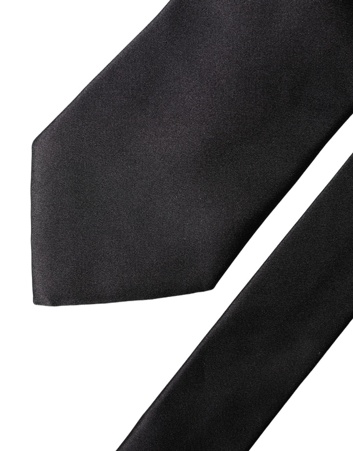 Dolce & Gabbana Black Satin 100% Silk Adjustable Men Tied Necktie Tie