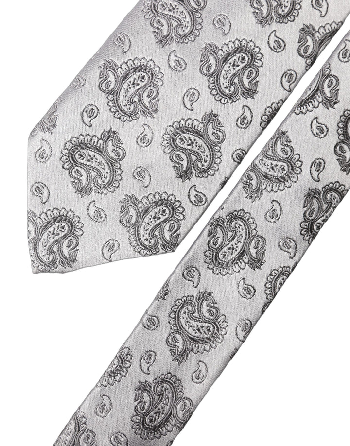 Dolce & Gabbana Silver Gray Paisley Silk Adjustable Men Tied Necktie Tie