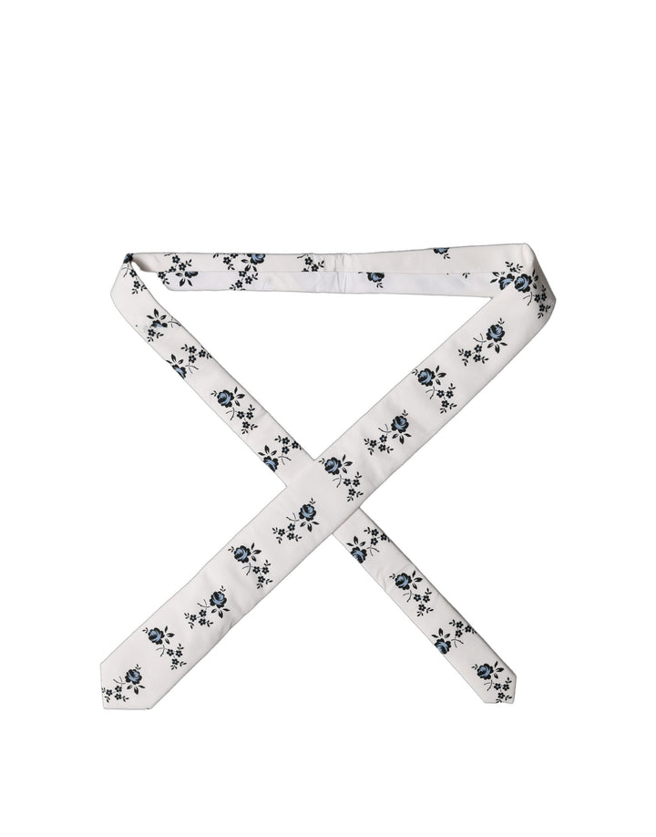 Dolce & Gabbana White Floral Fantasy Cotton Adjustable Men Necktie Tie