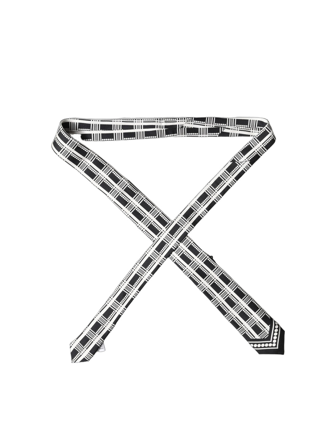 Dolce & Gabbana Black White Abstract Silk Adjustable Men Tied Necktie Tie