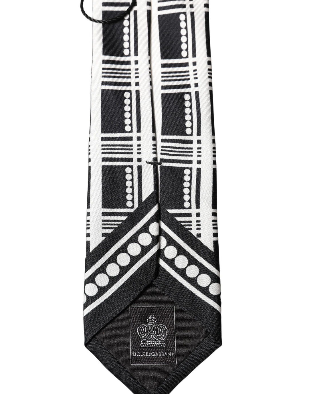 Dolce & Gabbana Black White Abstract Silk Adjustable Men Tied Necktie Tie