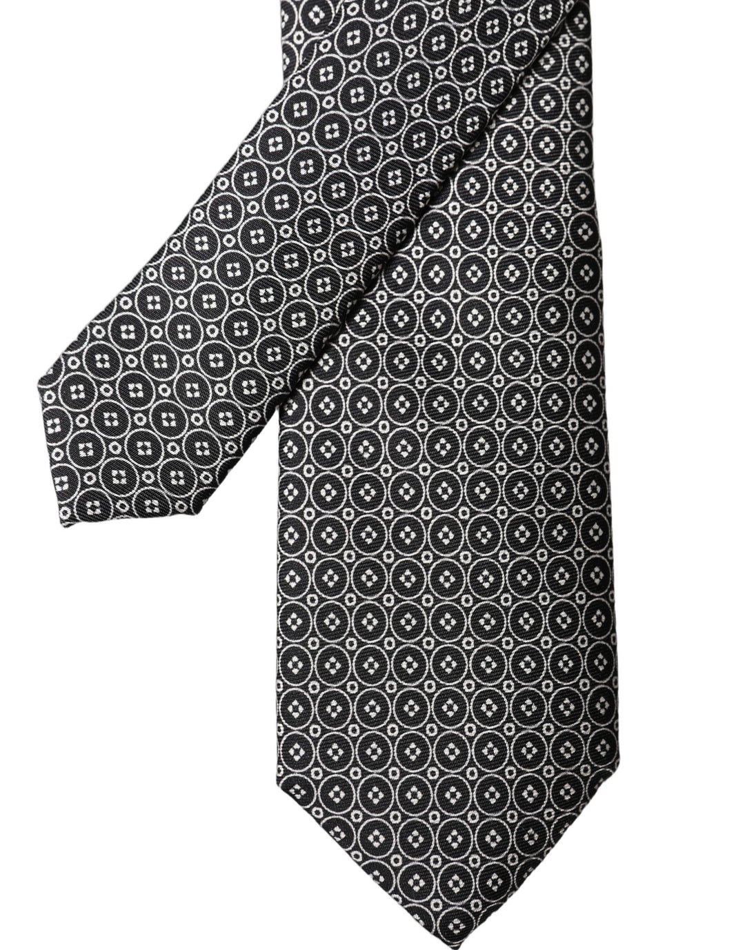 Dolce & Gabbana Black White Patterned Silk Adjustable Men Necktie Tie