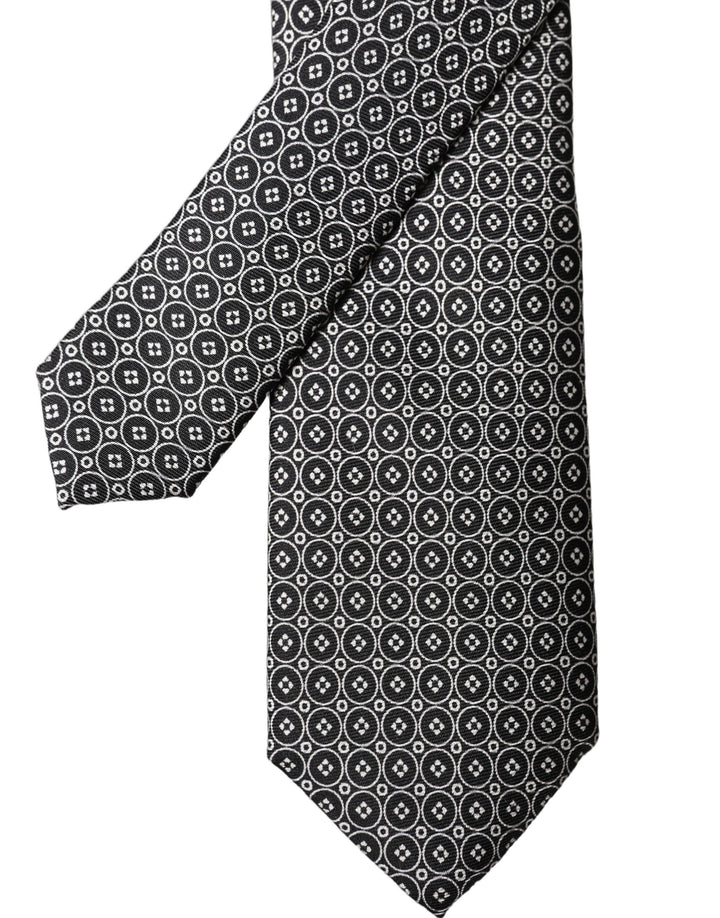Dolce & Gabbana Black White Patterned Silk Adjustable Men Necktie Tie