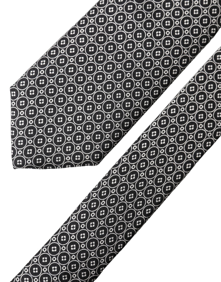 Dolce & Gabbana Black White Patterned Silk Adjustable Men Necktie Tie