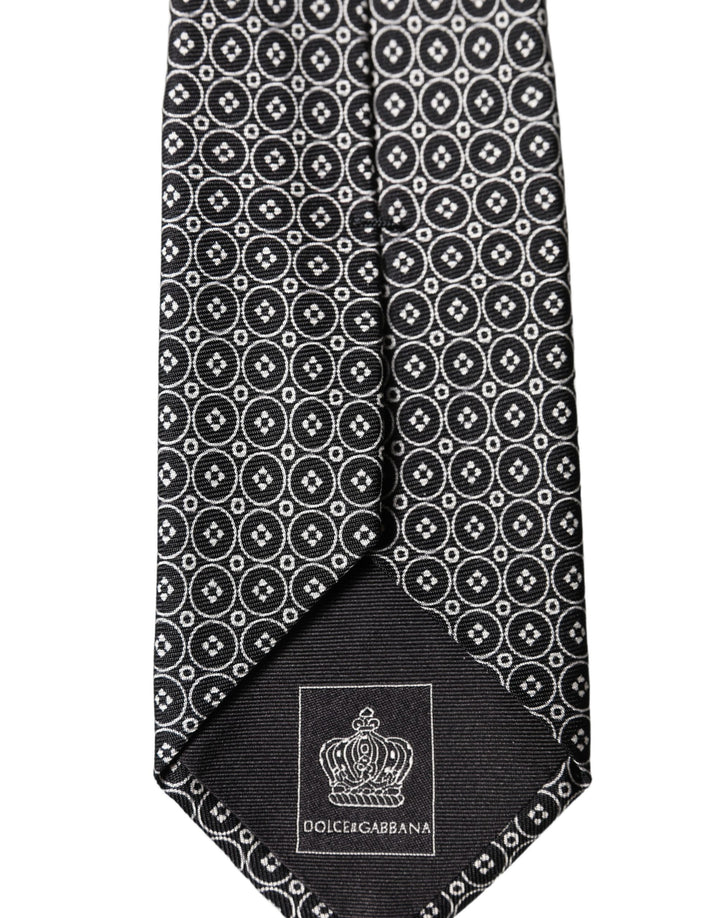 Dolce & Gabbana Black White Patterned Silk Adjustable Men Necktie Tie