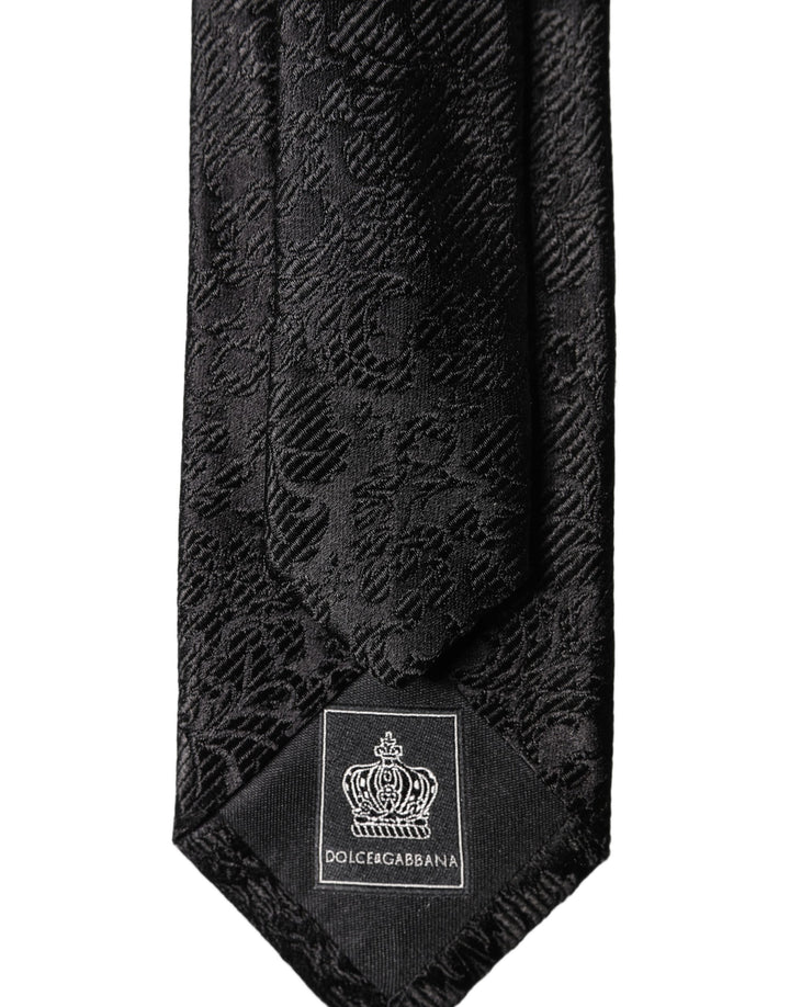 Dolce & Gabbana Black Floral Fantasy Silk Adjustable Men Tied Necktie Tie