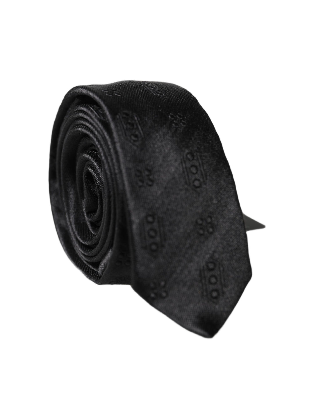 Dolce & Gabbana Black Patterned 100% Silk Adjustable Men Necktie Tie