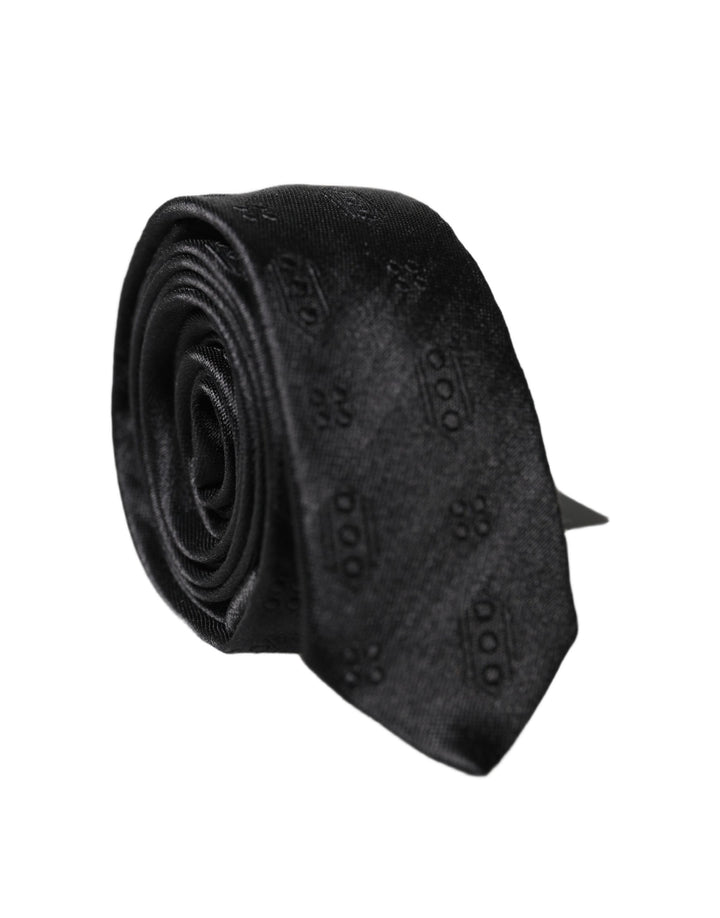 Dolce & Gabbana Black Patterned 100% Silk Adjustable Men Necktie Tie