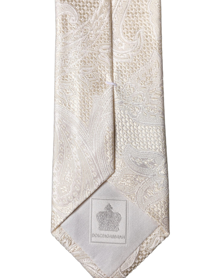 Dolce & Gabbana Off White Floral Silk Adjustable Men Tied Necktie Tie