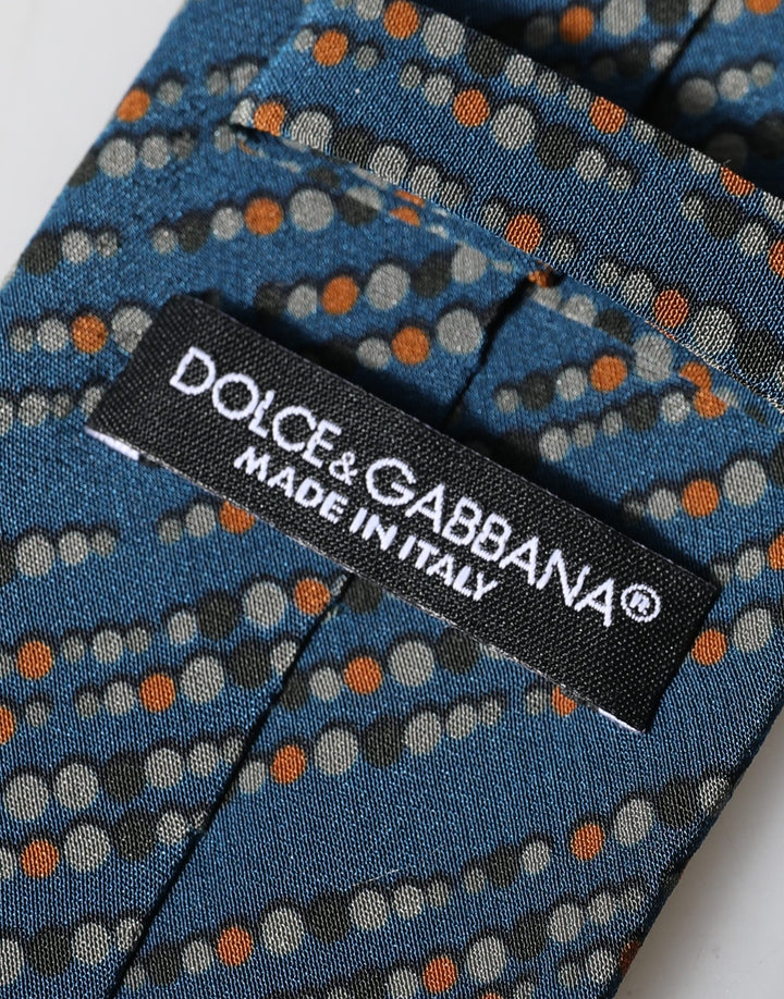 Dolce & Gabbana Blue Patterned 100% Silk Adjustable Men Tied Necktie Tie