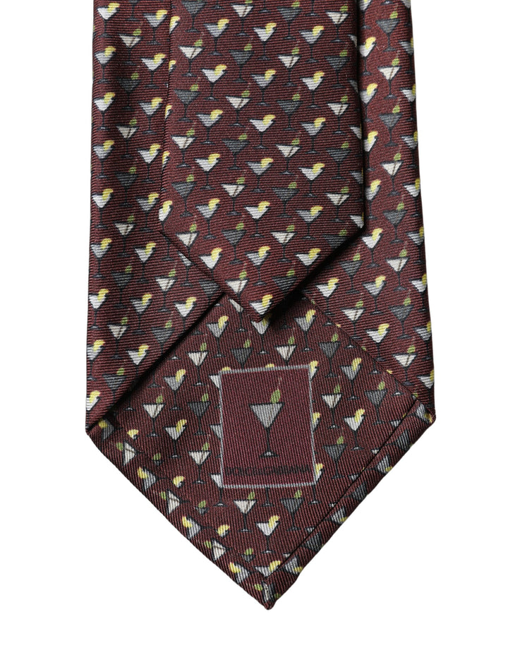 Dolce & Gabbana Burgundy Geometric Silk Adjustable Men Tied Necktie Tie