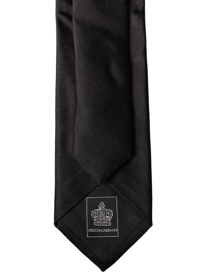 Dolce & Gabbana Black Solid Silk Satin Wide Adjustable Men Necktie Tie