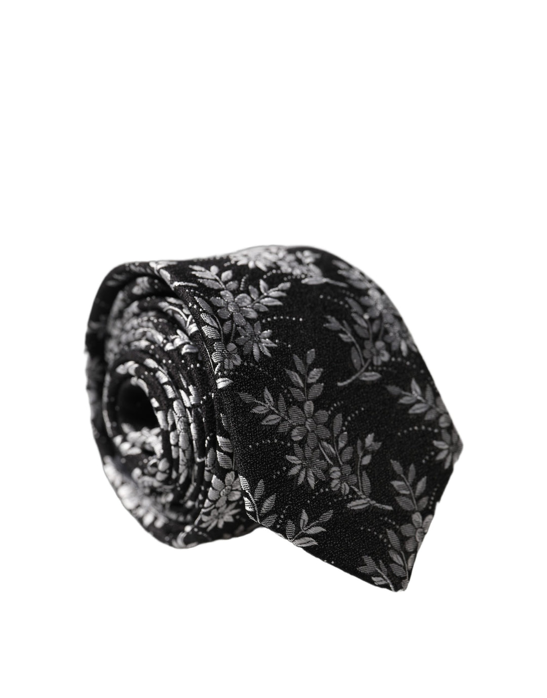 Dolce & Gabbana Black White Floral Silk Adjustable Men Tied Necktie Tie