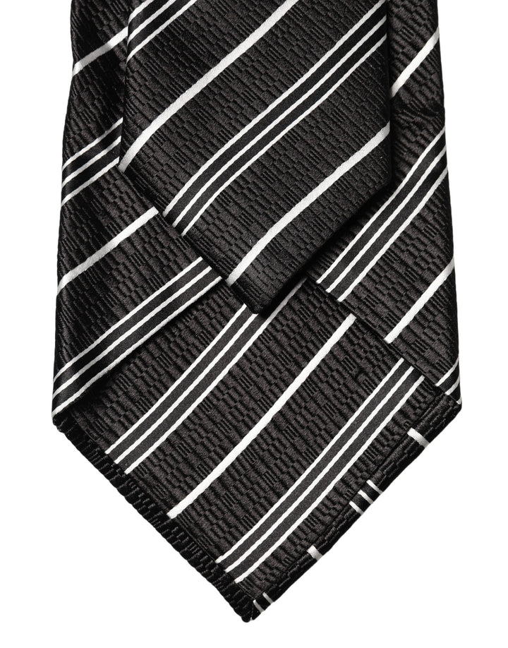 Dolce & Gabbana Black White Stripes Silk Adjustable Women Necktie Tie