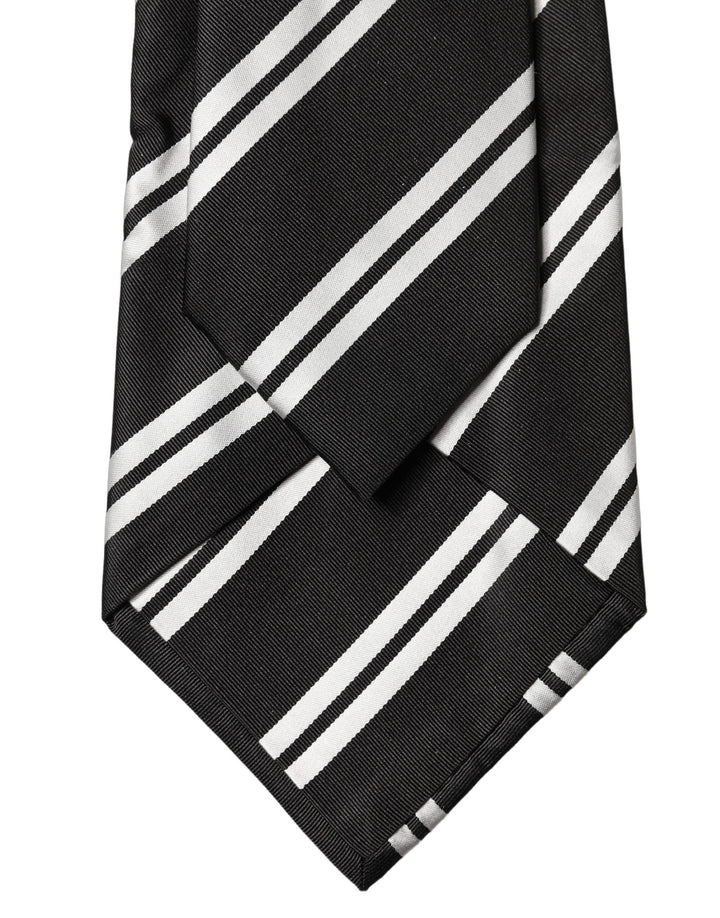 Dolce & Gabbana Black White Stripes Silk Adjustable Women Necktie Tie