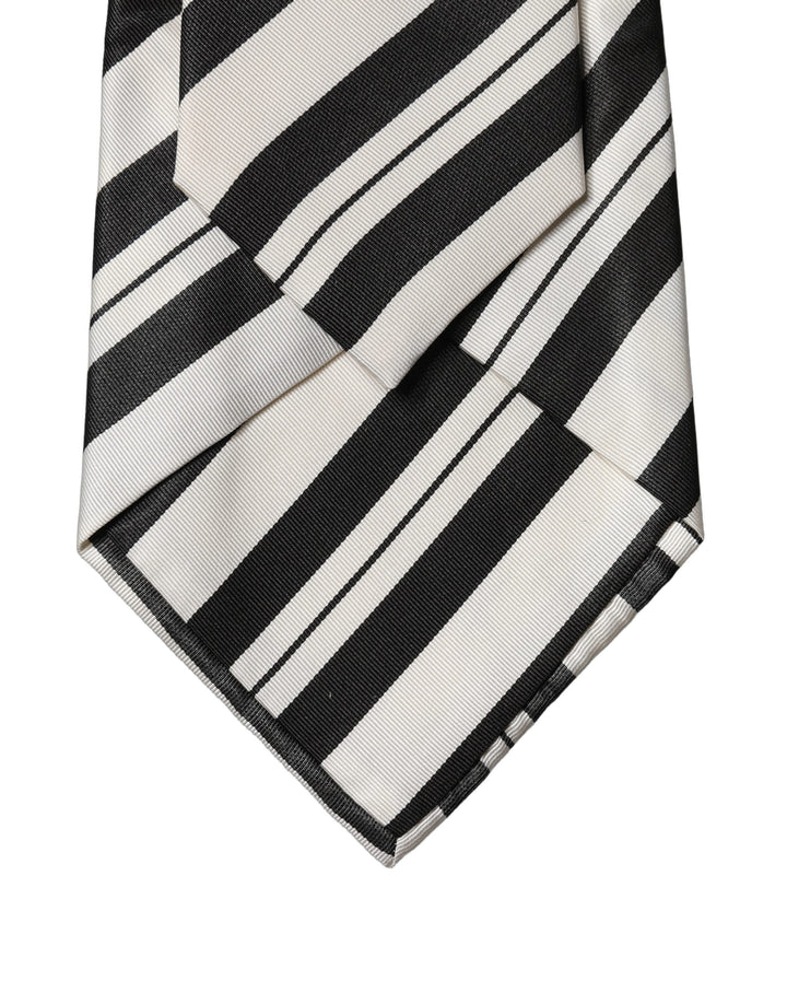 Dolce & Gabbana Black White Stripes Silk Adjustable Women Necktie Tie