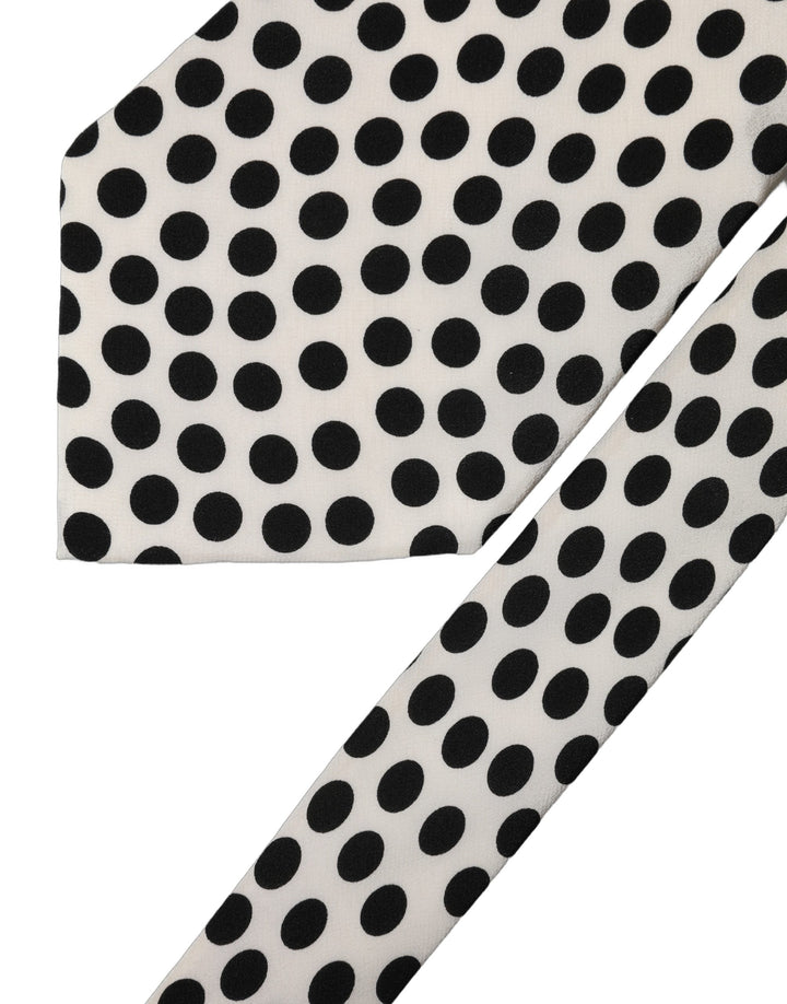 Dolce & Gabbana White Black Polka Dot Silk Adjustable Women Necktie Tie