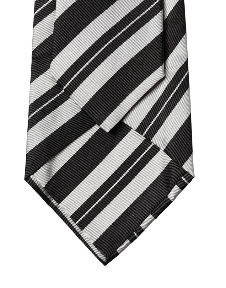 Dolce & Gabbana Black White Stripes Silk Adjustable Women Necktie Tie