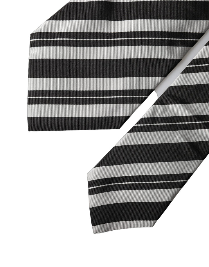 Dolce & Gabbana Black White Stripes Silk Adjustable Women Necktie Tie