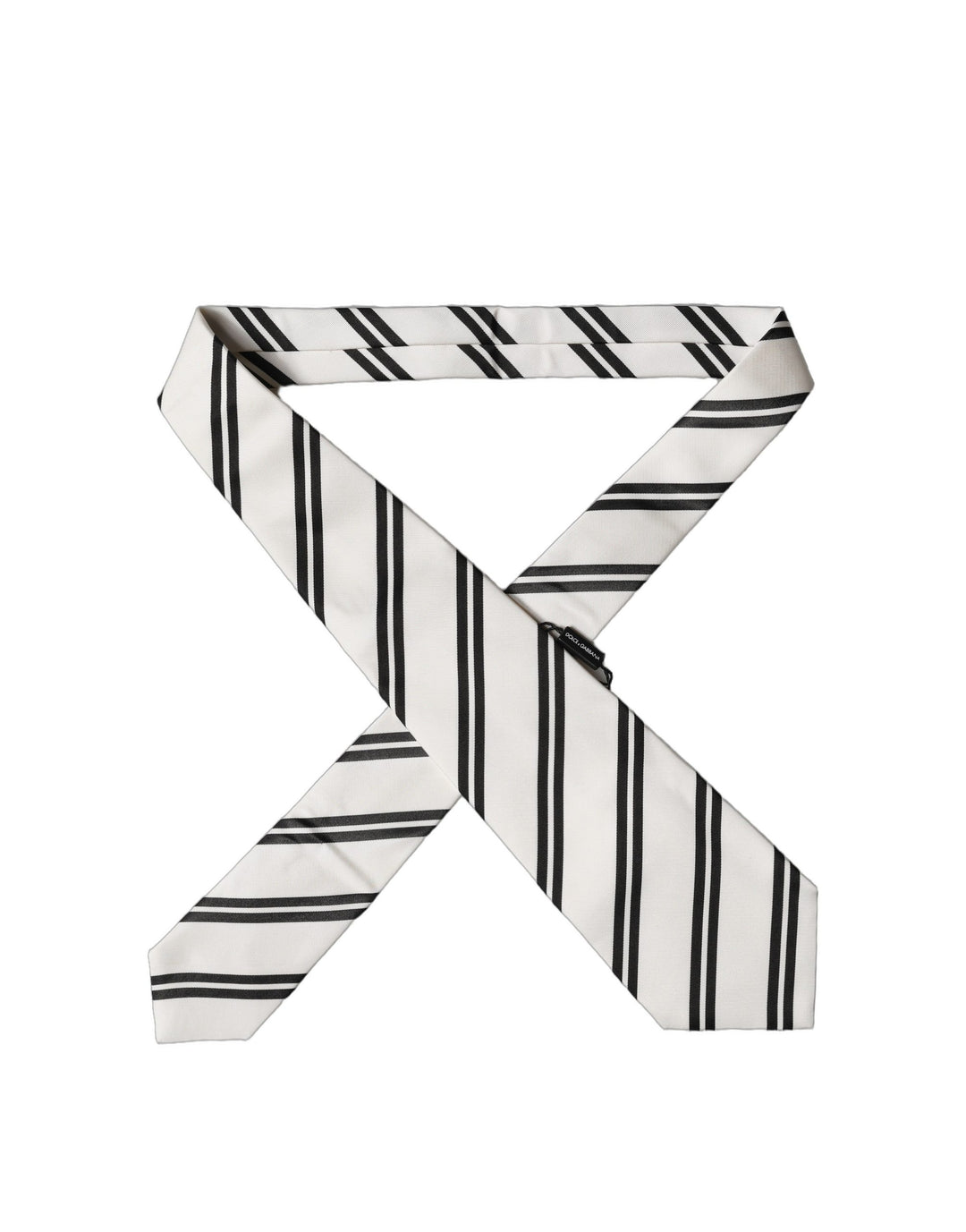 Dolce & Gabbana White Black Stripes Silk Adjustable Women Necktie Tie