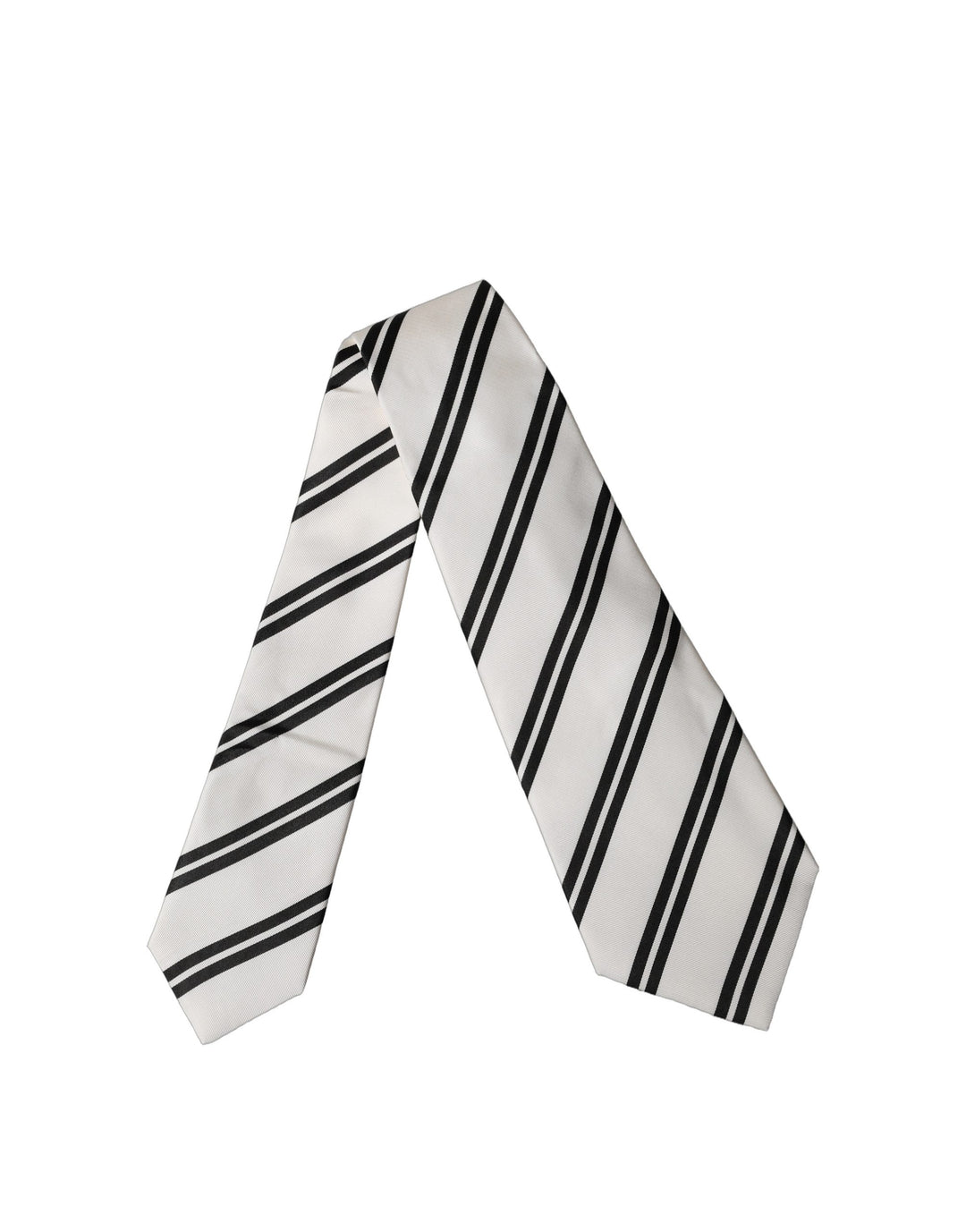 Dolce & Gabbana White Black Stripes Silk Adjustable Women Necktie Tie