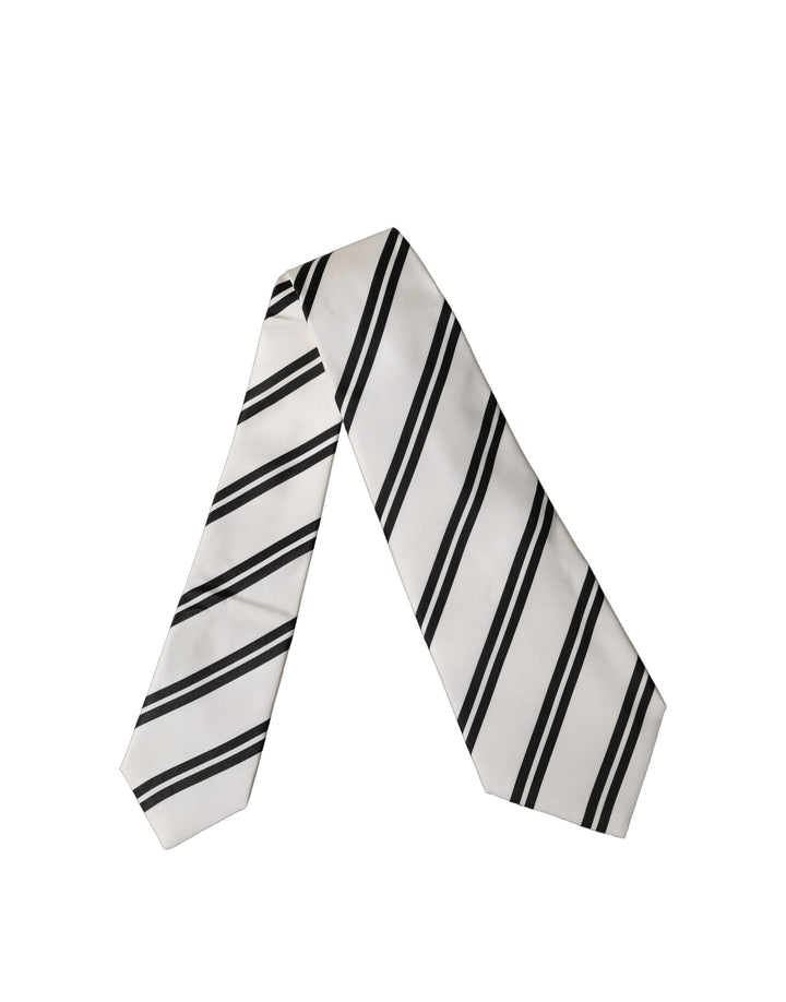 Dolce & Gabbana White Black Stripes Silk Adjustable Women Necktie Tie
