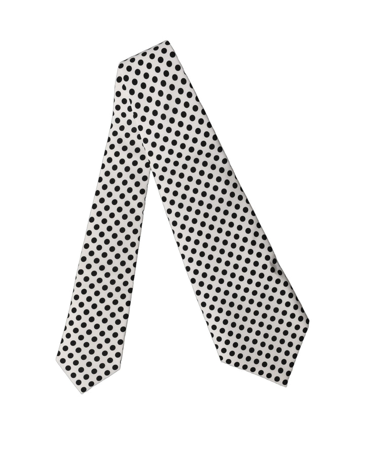 Dolce & Gabbana White Black Polka Dot Silk Adjustable Women Necktie Tie