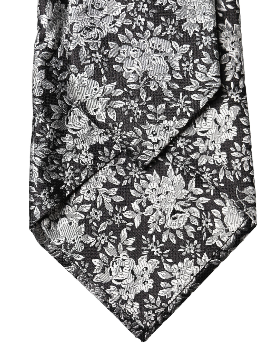 Dolce & Gabbana Black Silver Floral Silk Adjustable Women Necktie Tie