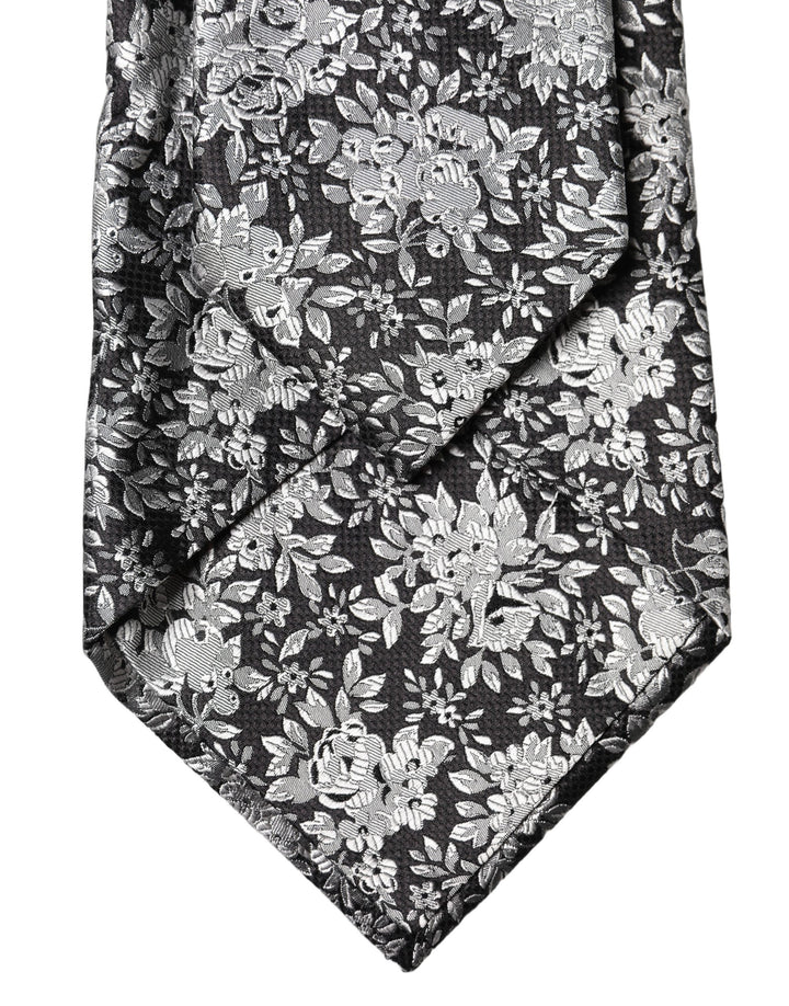 Dolce & Gabbana Black Silver Floral Silk Adjustable Women Necktie Tie