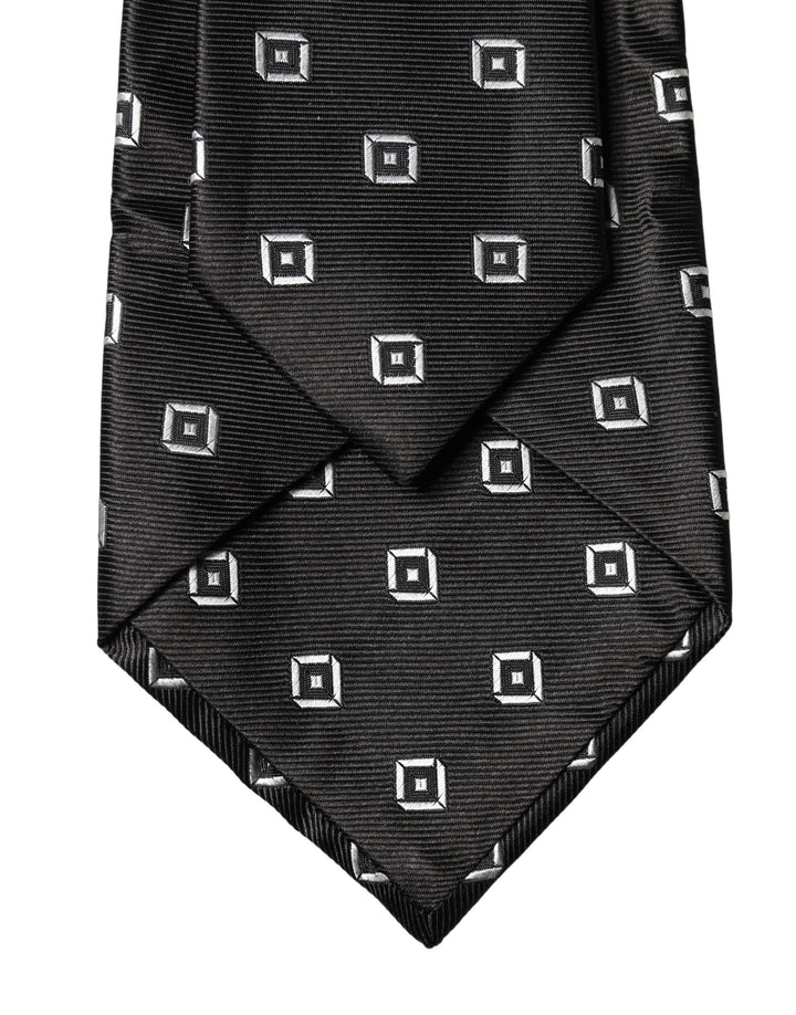 Dolce & Gabbana Black White Geometric Silk Adjustable Women Necktie Tie