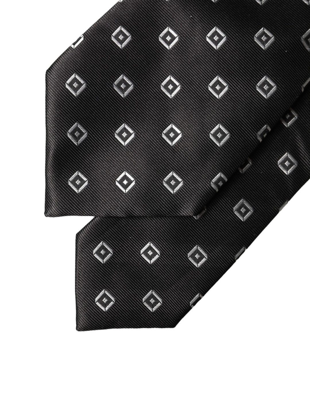 Dolce & Gabbana Black White Geometric Silk Adjustable Women Necktie Tie