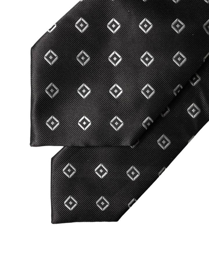 Dolce & Gabbana Black White Geometric Silk Adjustable Women Necktie Tie