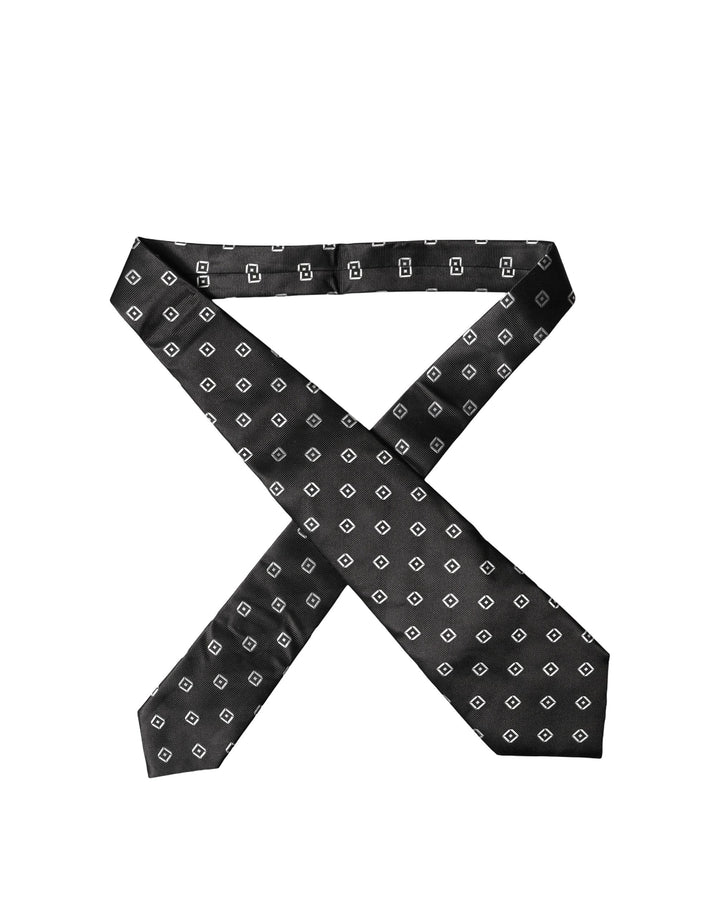 Dolce & Gabbana Black White Geometric Silk Adjustable Women Necktie Tie
