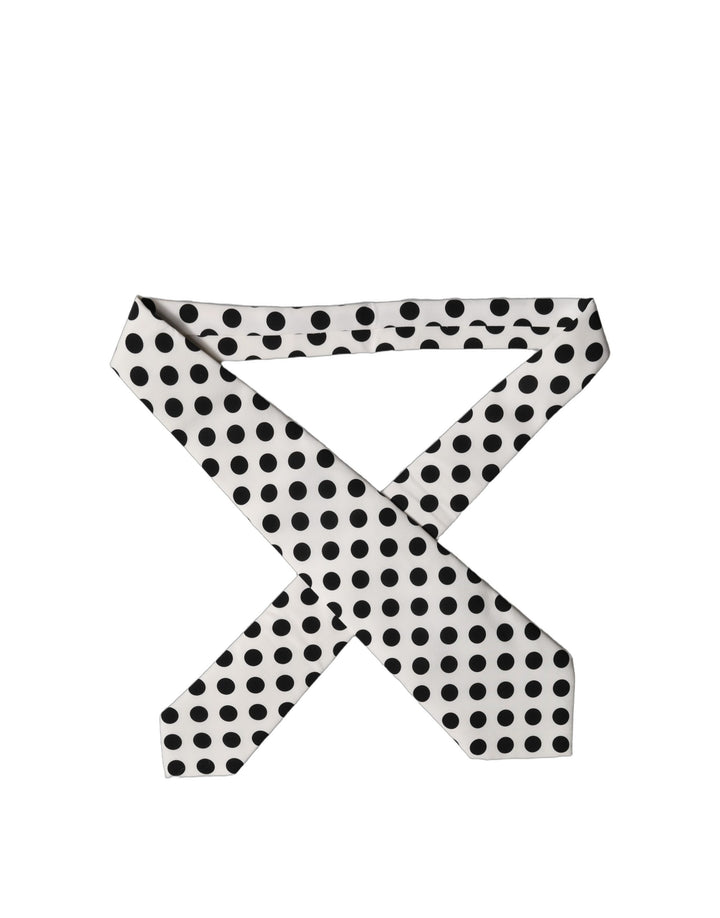 Dolce & Gabbana White Black Polka Dot Silk Adjustable Women Necktie Tie