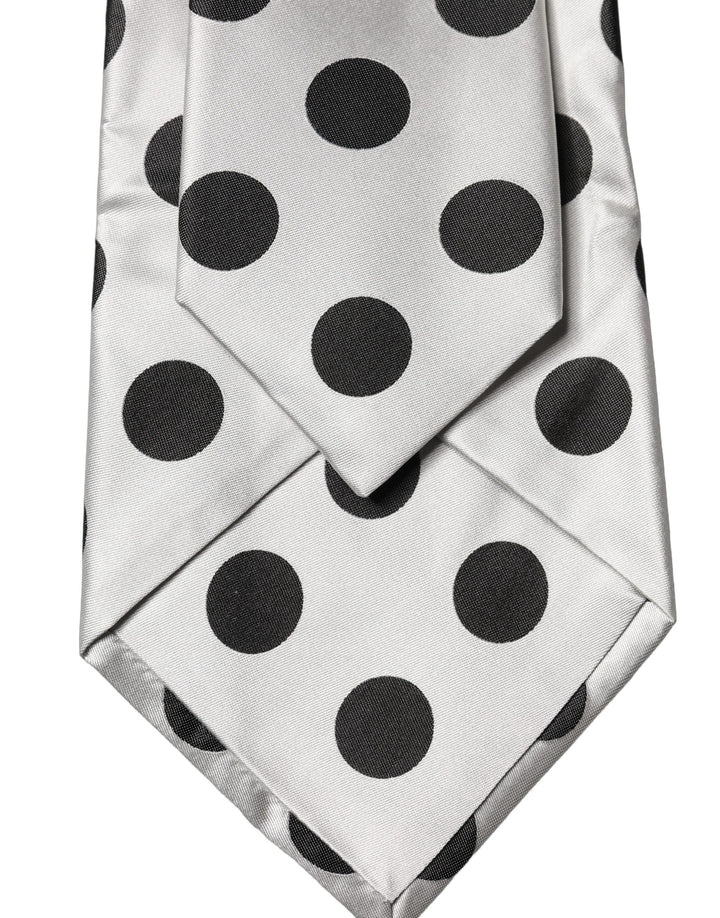 Dolce & Gabbana White Black Polka Dot Silk Adjustable Women Necktie Tie