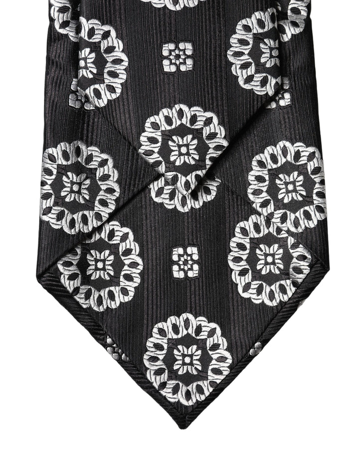 Dolce & Gabbana Black White Floral Silk Adjustable Women Necktie Tie