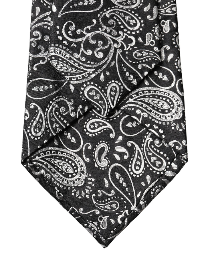 Dolce & Gabbana Black White Paisley Silk Adjustable Women Necktie Tie