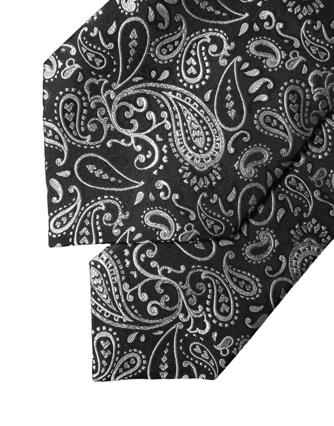 Dolce & Gabbana Black White Paisley Silk Adjustable Women Necktie Tie