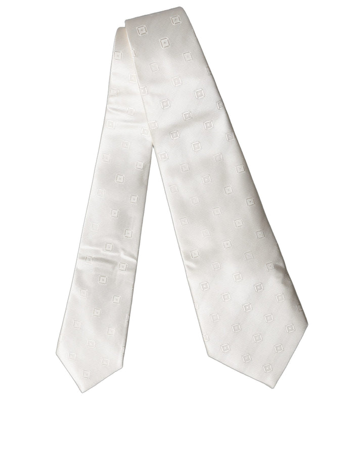 Dolce & Gabbana Off White Geometric Silk Adjustable Women Necktie Tie