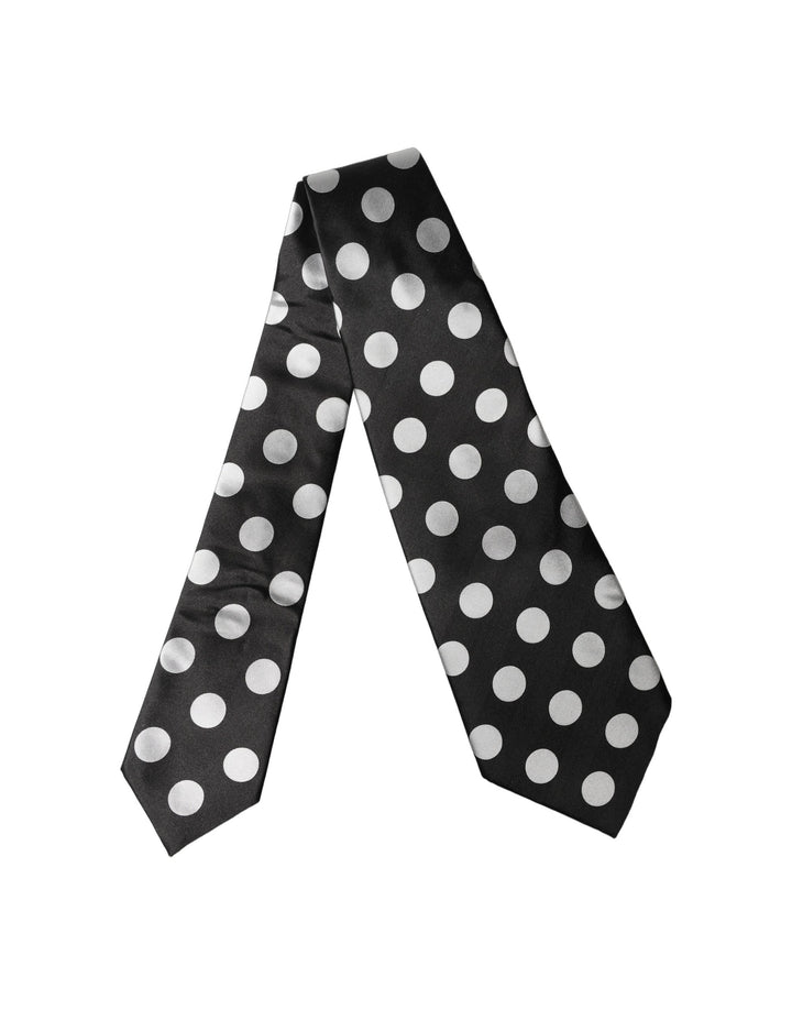 Dolce & Gabbana Black White Polka Dot Silk Adjustable Women Necktie Tie