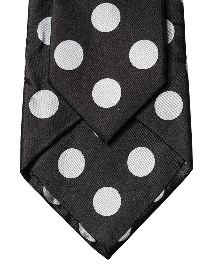 Dolce & Gabbana Black White Polka Dot Silk Adjustable Women Necktie Tie
