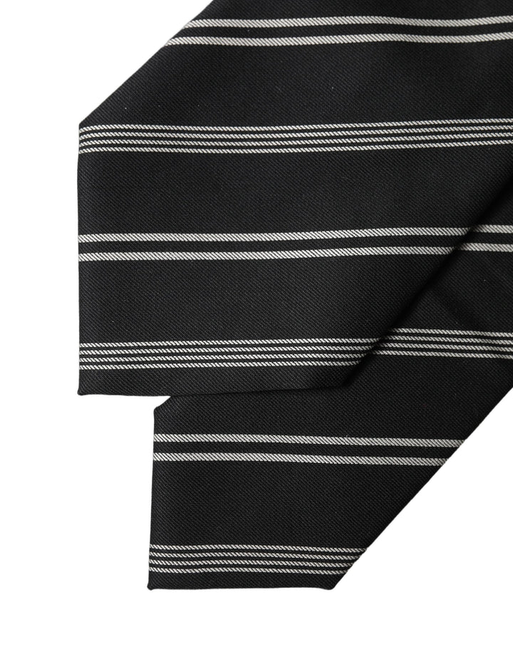 Dolce & Gabbana Black White Stripes Silk Adjustable Women Necktie Tie