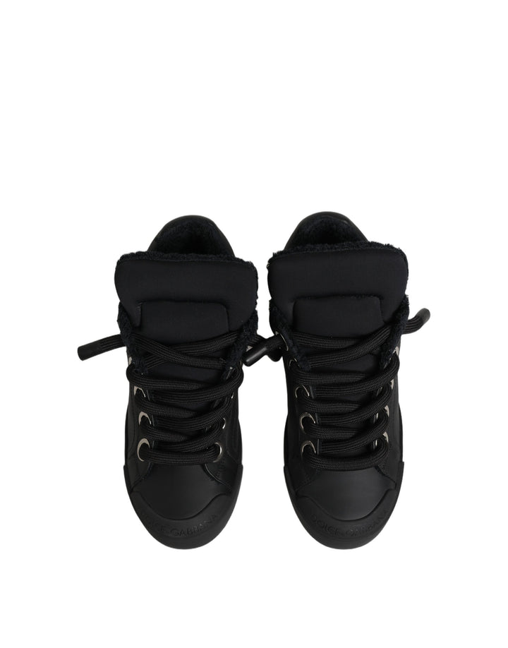 Dolce & Gabbana Black Leather Low Top Portofino Sneakers Shoes