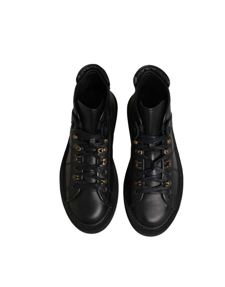 Dolce & Gabbana Black Leather Lace Up Men Ankle Boots Shoes