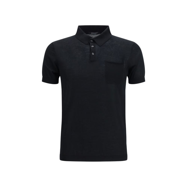 Aragona Cashmere Black Cotton Polo Shirt